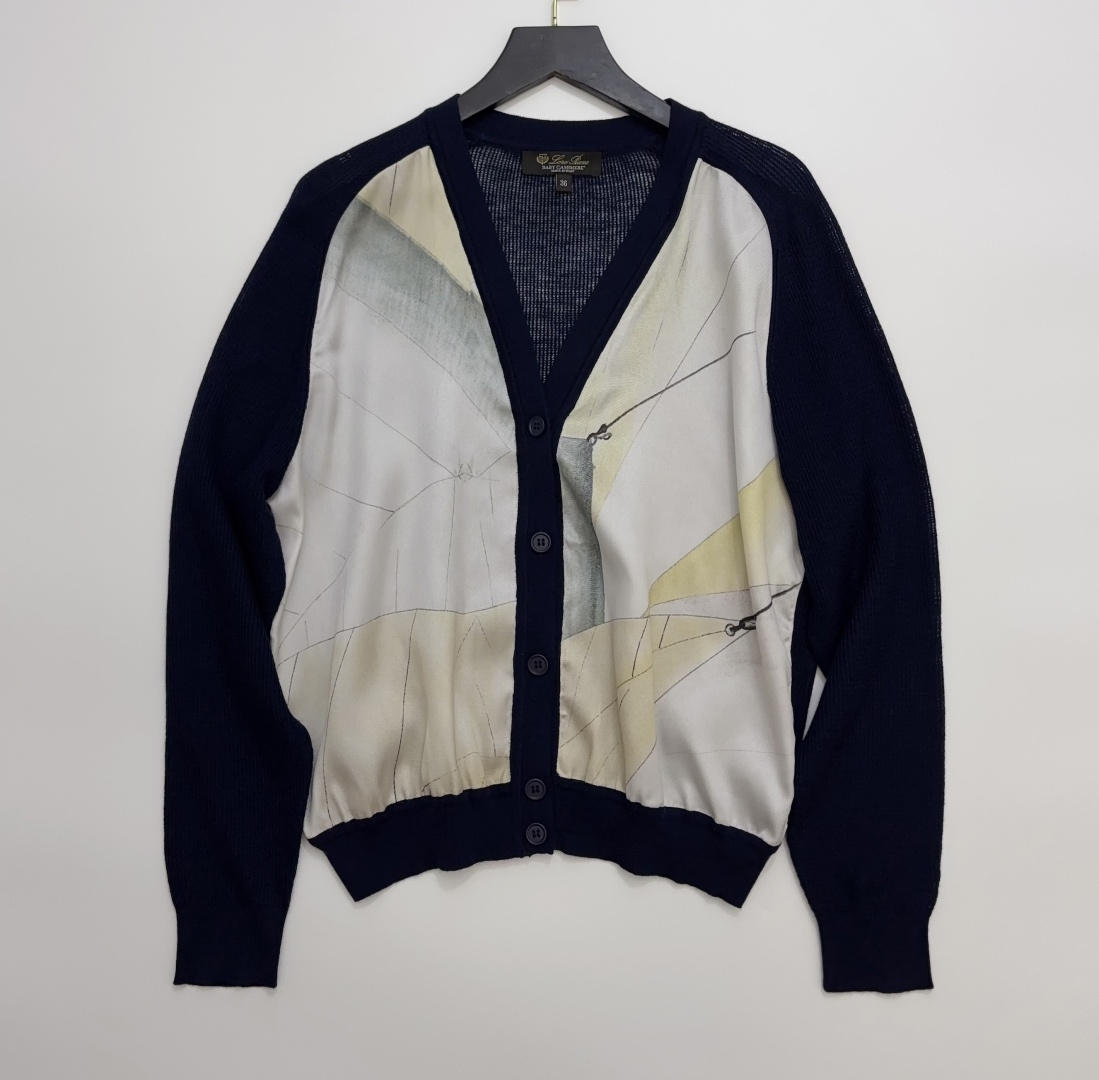 Loro Piana Women's V-Neck Long Sleeve Silk Print Knit Cardigan