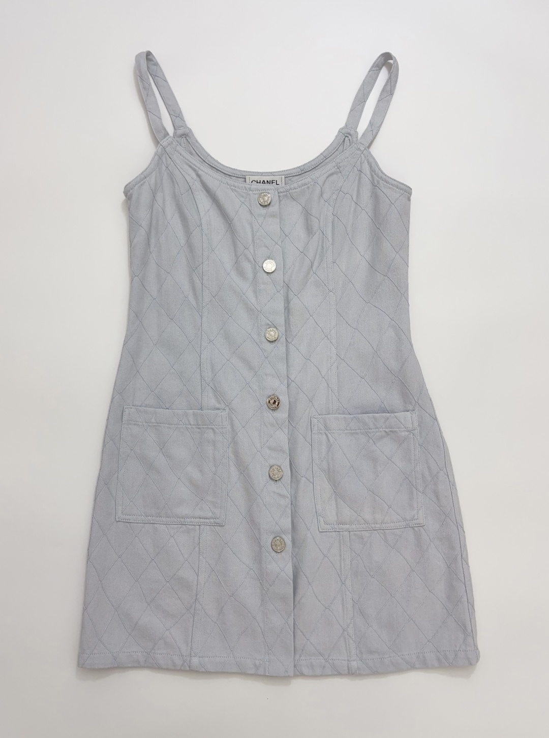 Chanel Diamond Pattern Denim Strappy Dress