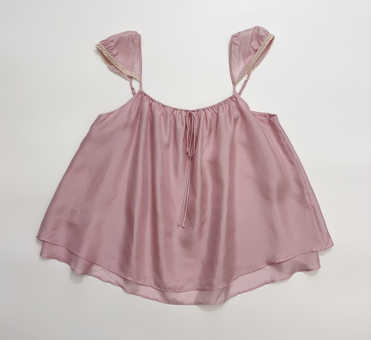 French Pink Off-Shoulder Lace-Paneled Short-Sleeve Top