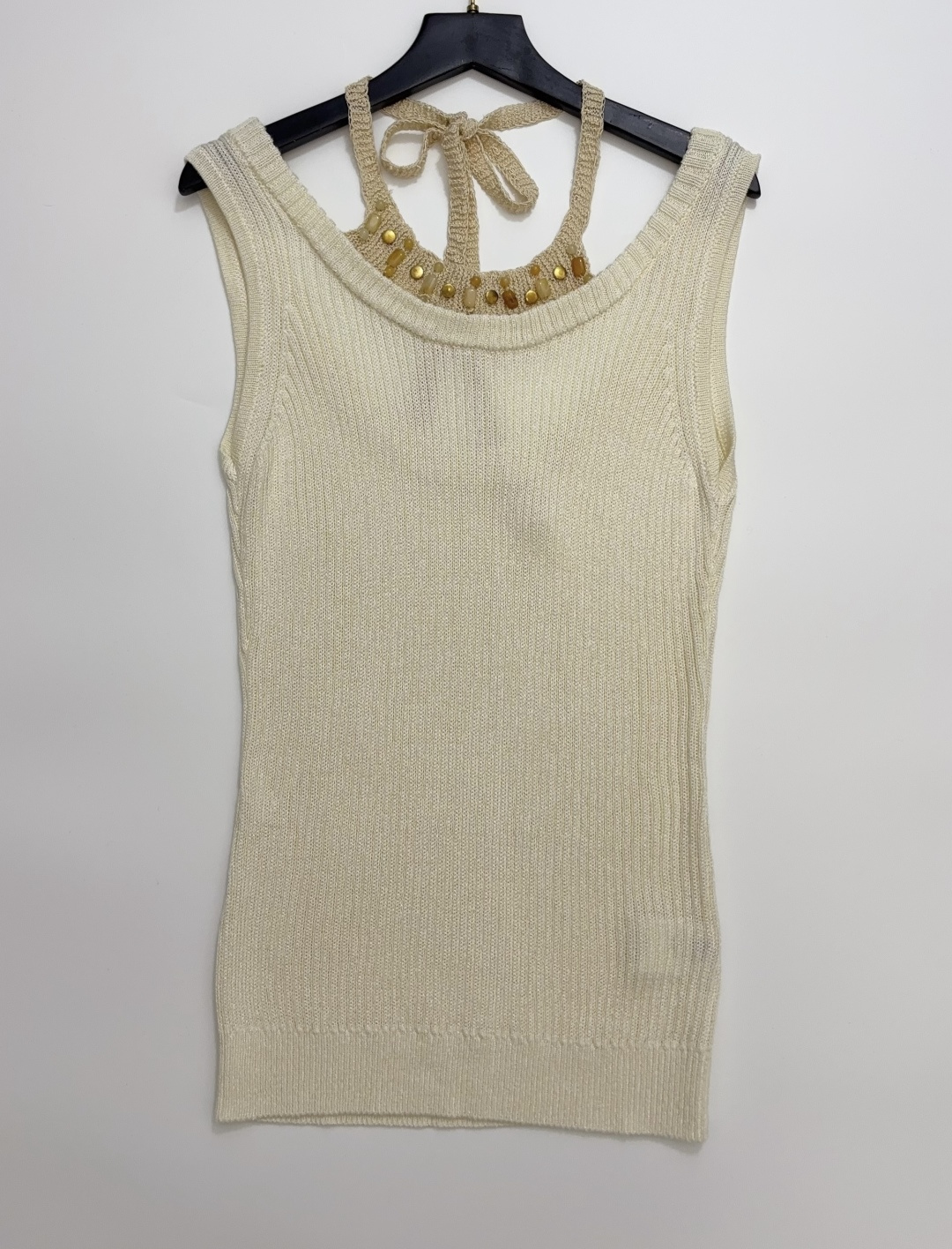 XU ZHI Beaded Trim Tie-Front Knit Vest