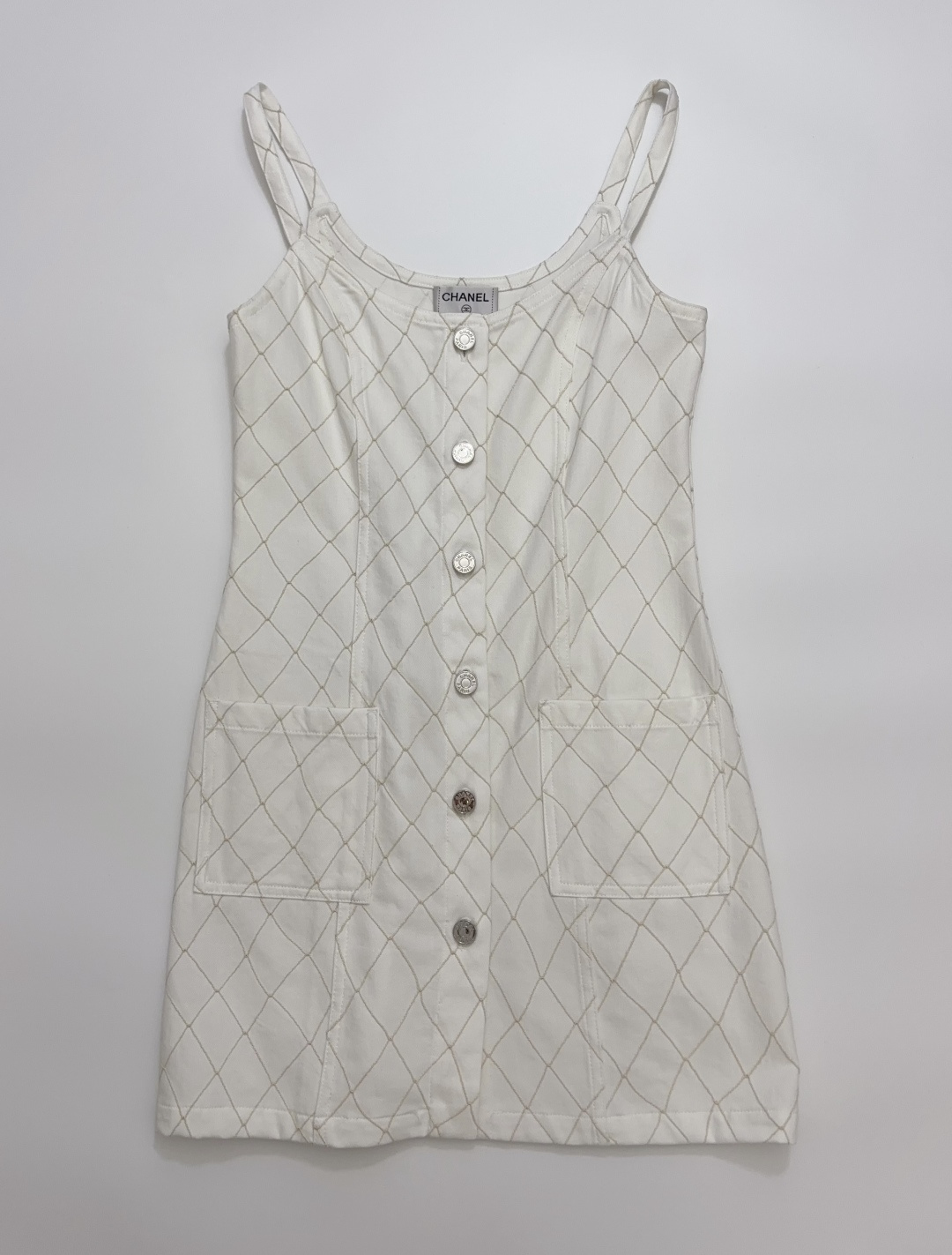 Chanel Diamond Pattern Denim Strappy Dress