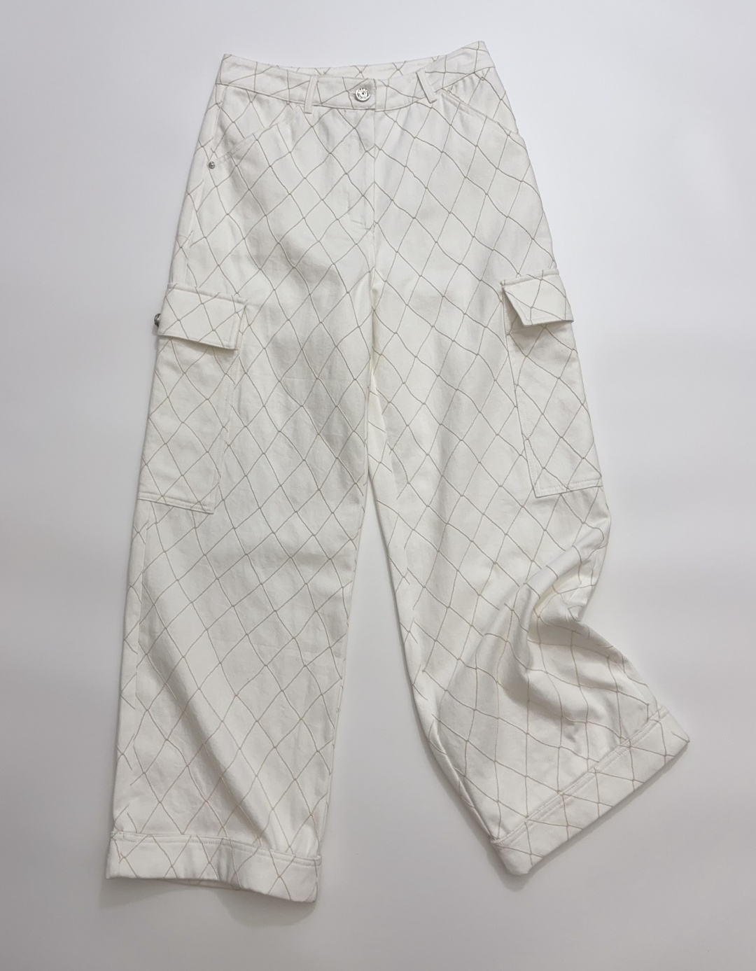 Chanel Coco Beach Diamond Pattern Washed Denim Straight-Leg Trousers