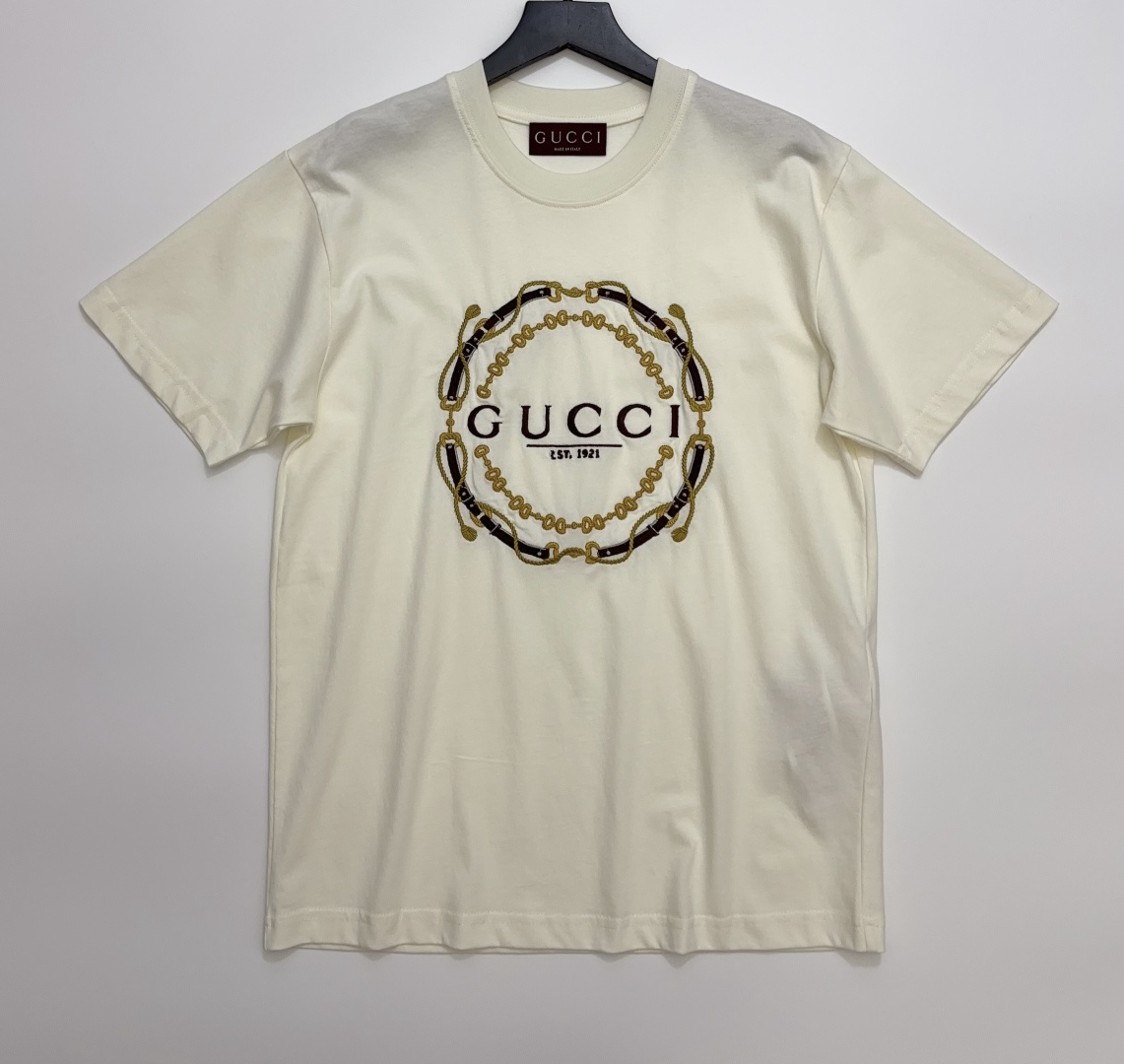 Gucci Classic Chain Embroidered Letter Round Neck Short Sleeve T-Shirt