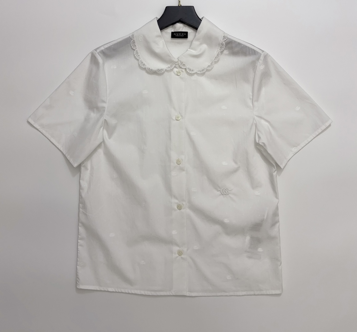 Gucci Loose Fit Lace Peter Pan Collar Short Sleeve Shirt