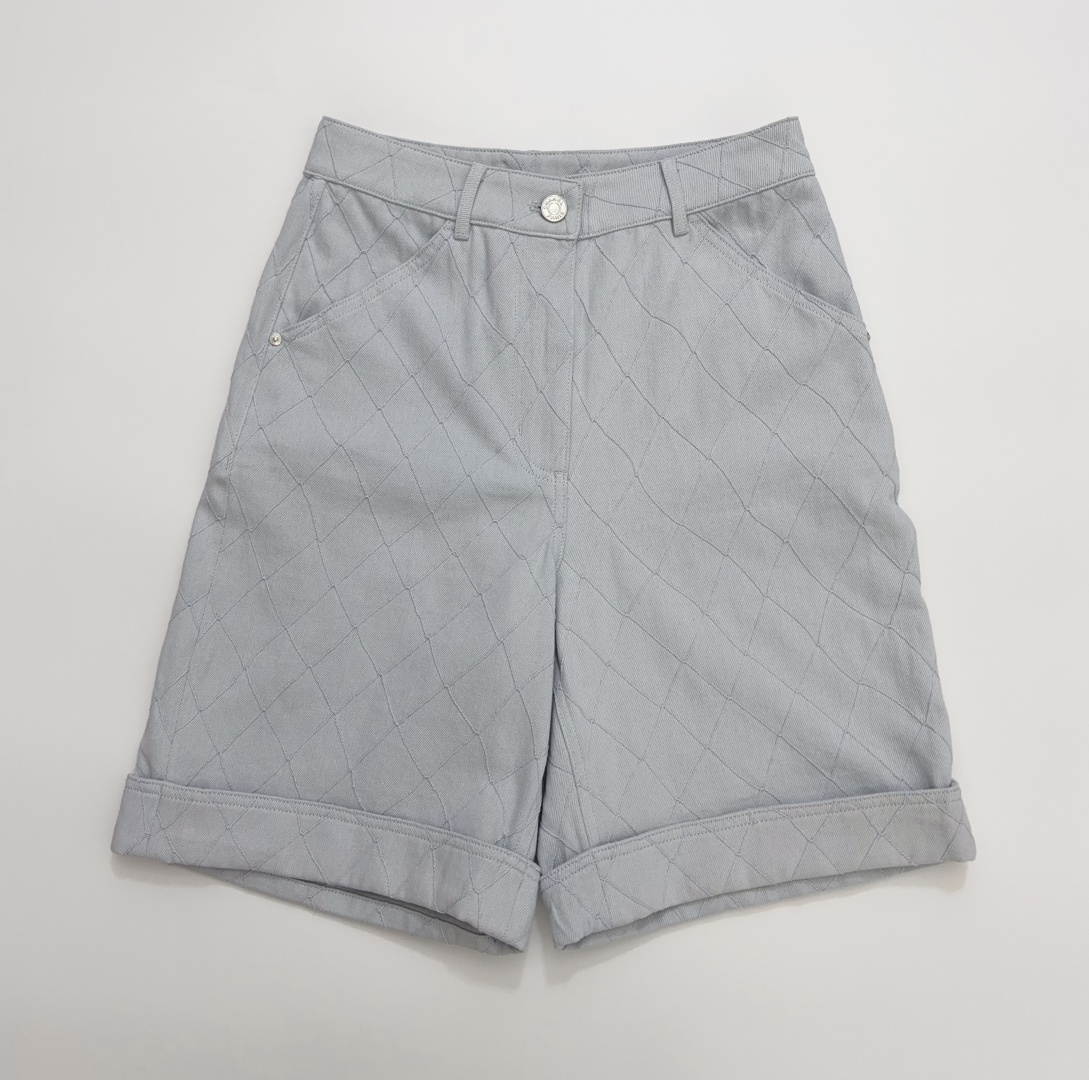 Chanel Diamond Pattern Light Blue Denim Bermuda Shorts