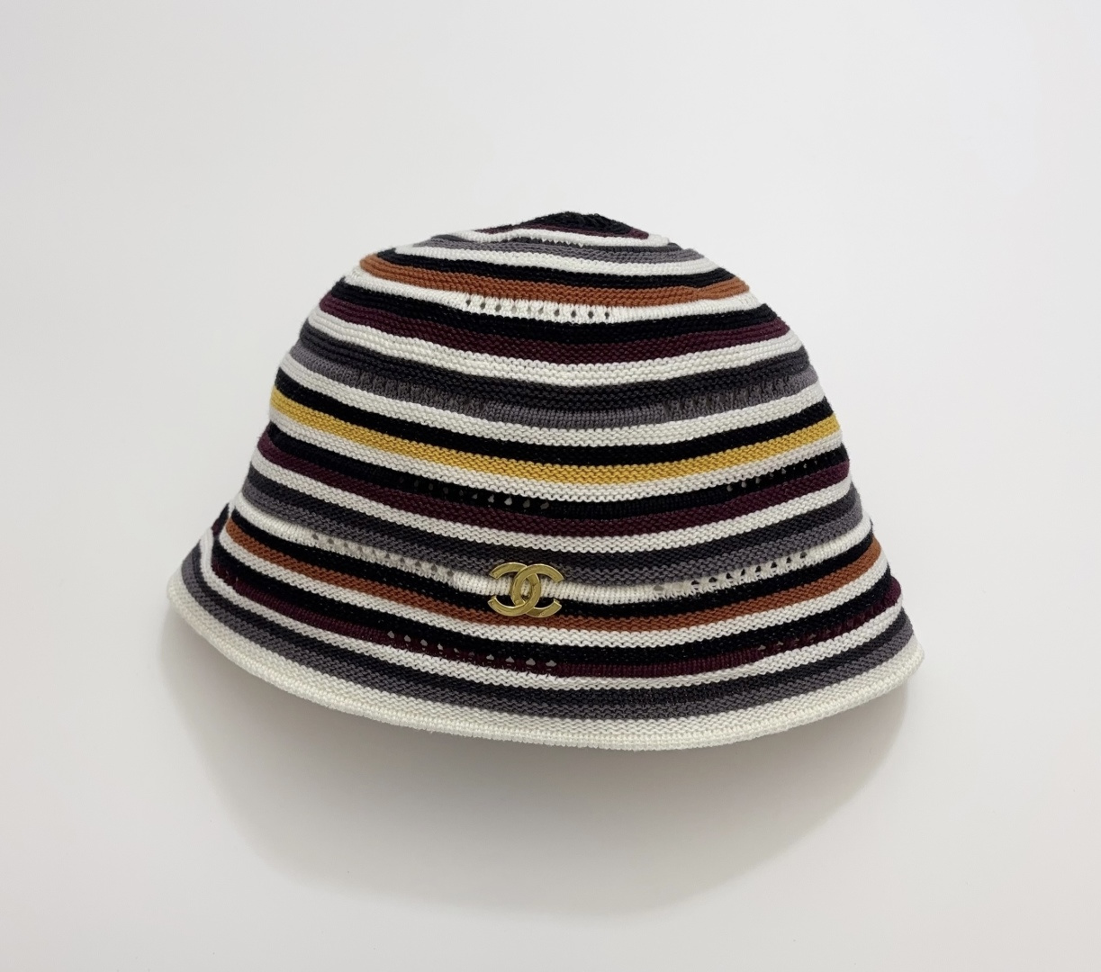 Chanel Women's Colorful Striped Double C Fisherman Hat Bucket Hat