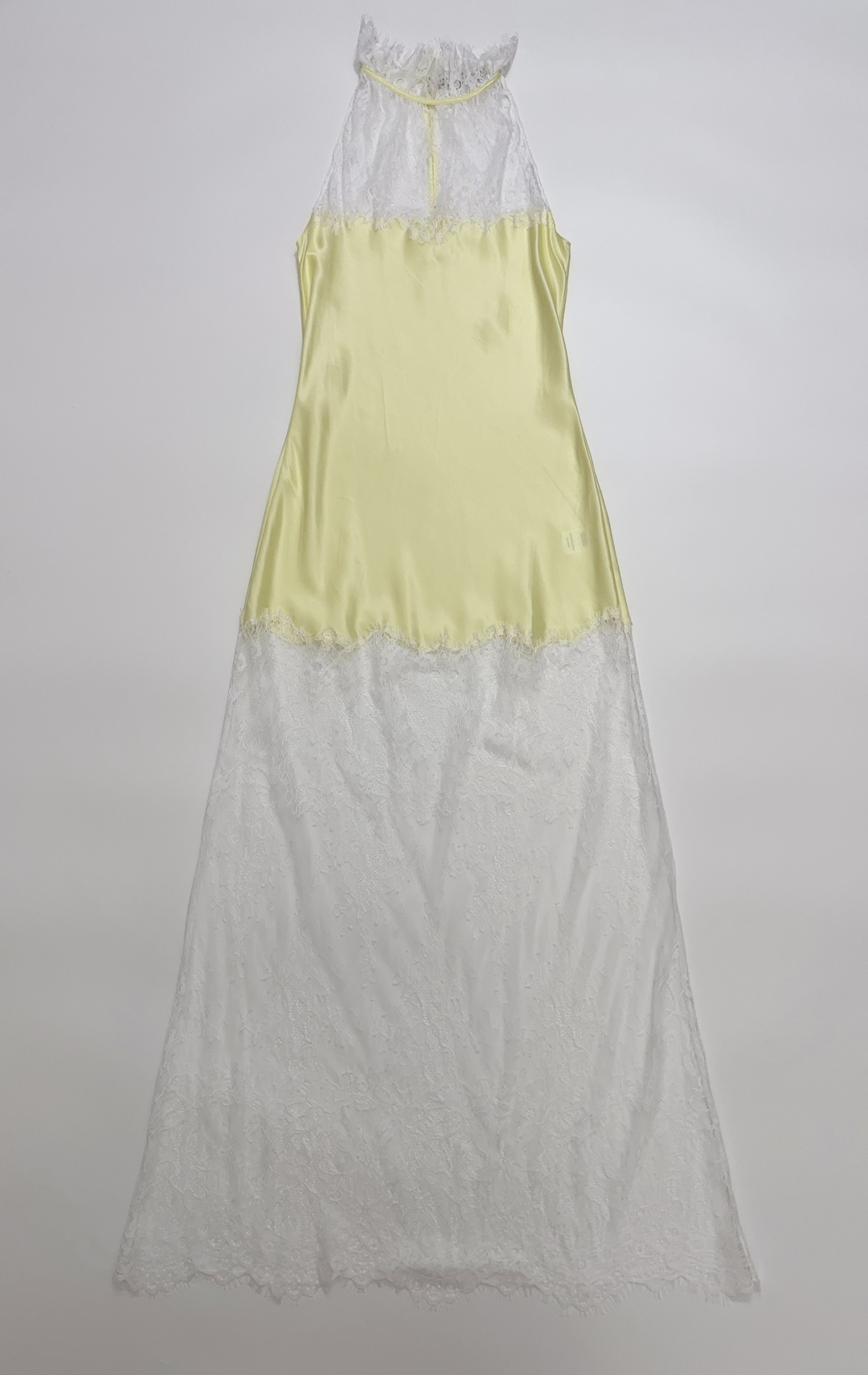THIRD FORM Lemon Yellow Viscose Lace Patchwork Sleeveless Maxi Dress