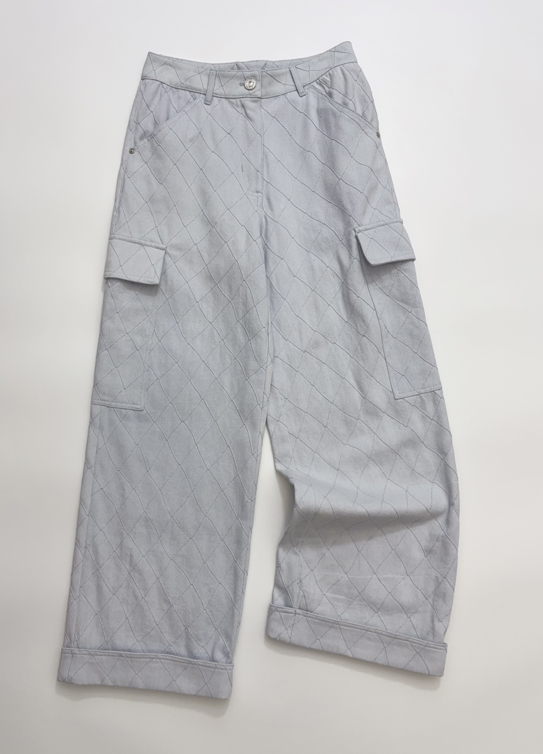 Chanel Coco Beach Diamond Pattern Washed Denim Straight-Leg Trousers