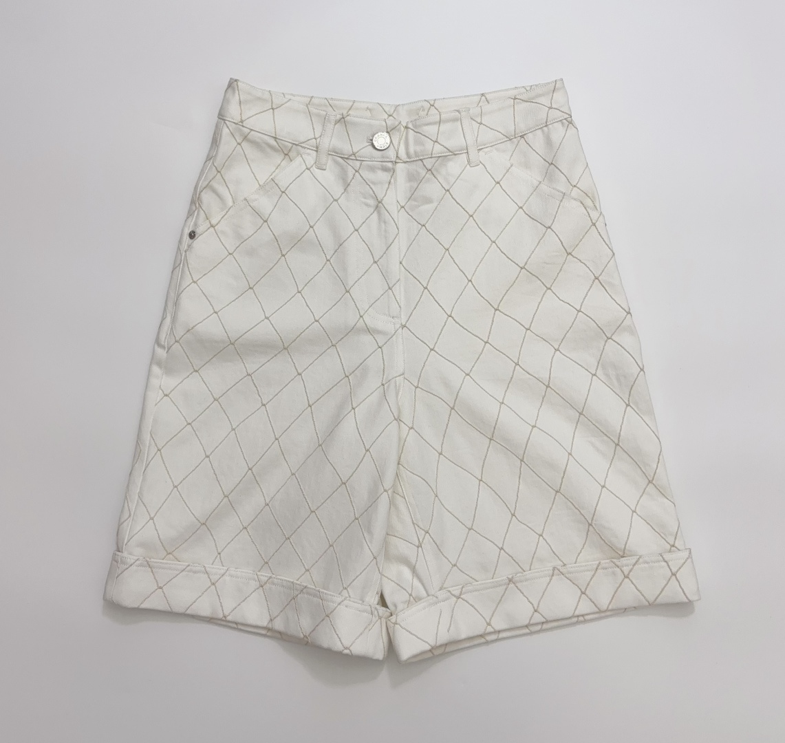 Chanel Style Quilted Pattern Light Blue Denim Bermuda Shorts