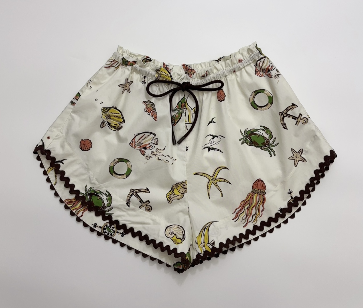 Alémais Ocean Print Elastic Waist Casual Shorts