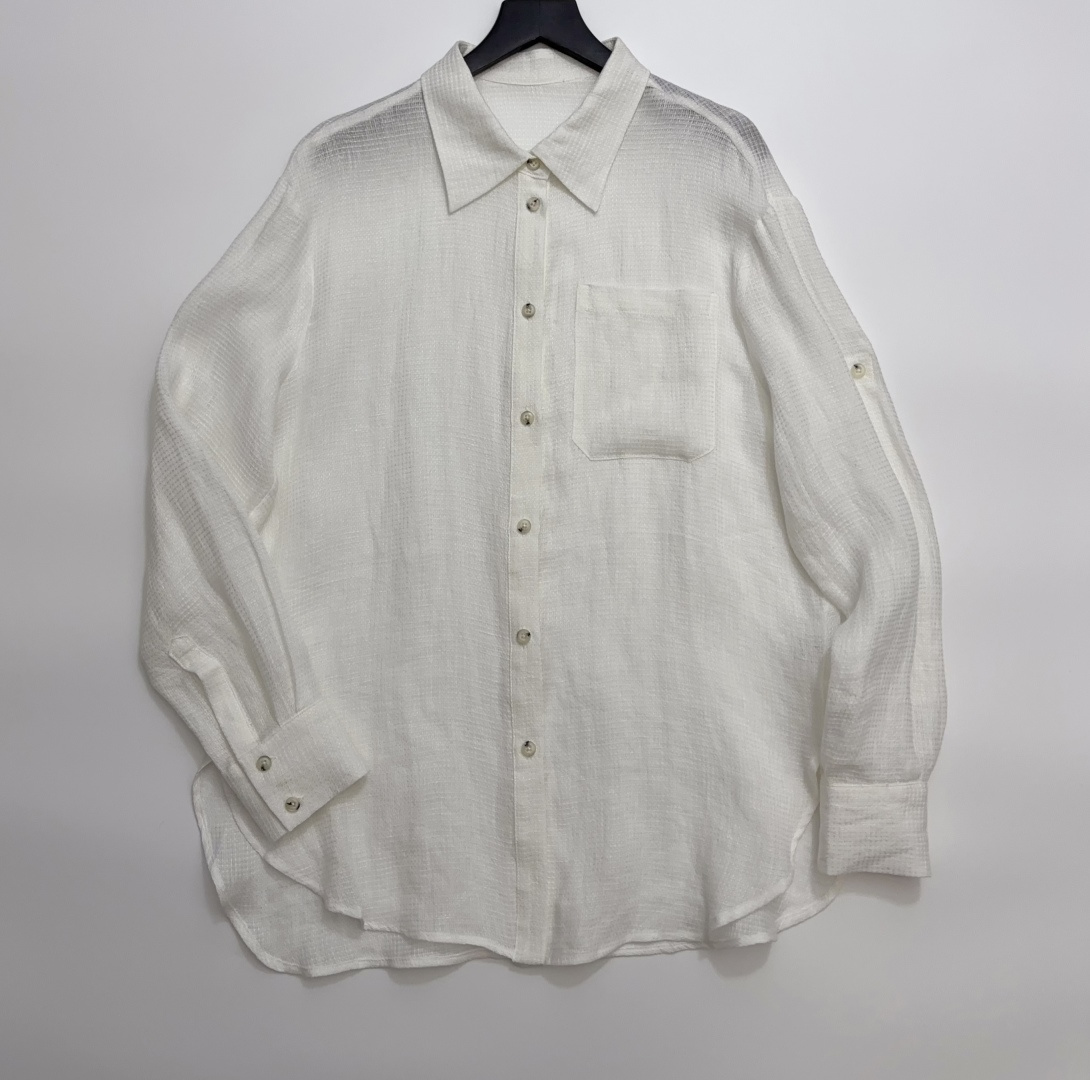 Frankie Shop Linen Solid Color Lapel Long Sleeve Shirt Top