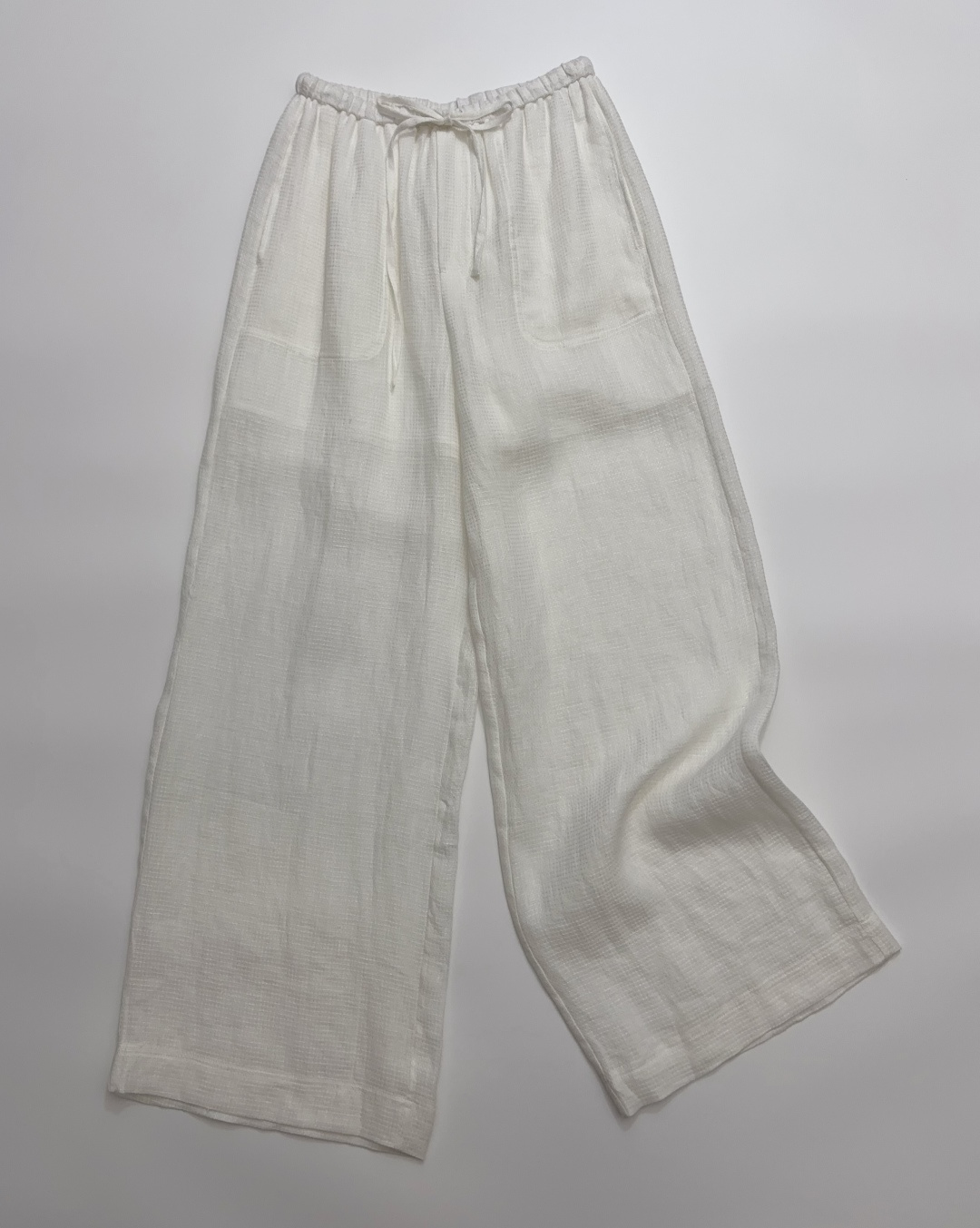 Frankie Shop Linen Solid Color Elastic Waist Straight Wide-Leg Trousers