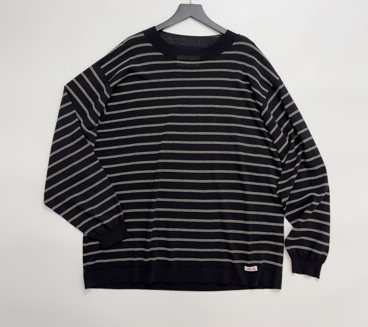 Black and White Striped Breathable Cotton Knit Long Sleeve T-Shirt