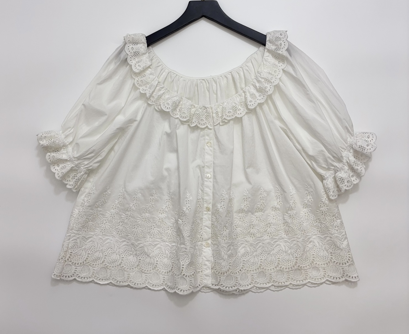 Christy Dawn French Stripe Print Relaxed Puff Sleeve Shirt