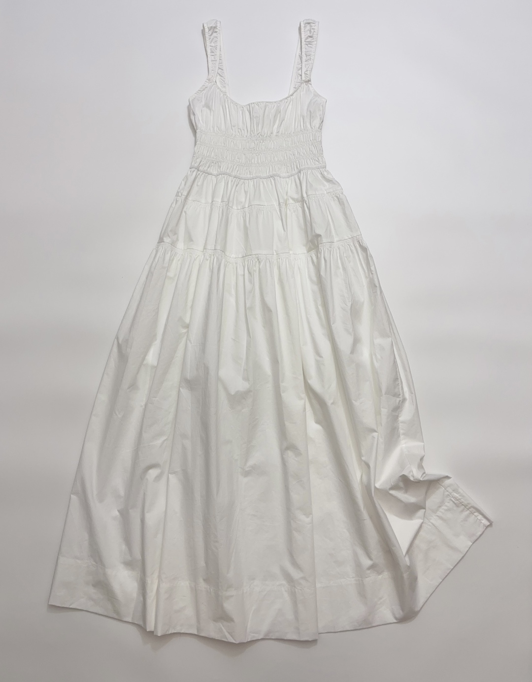 Dôen French Smocked Waist White Elegant Camisole Long Dress