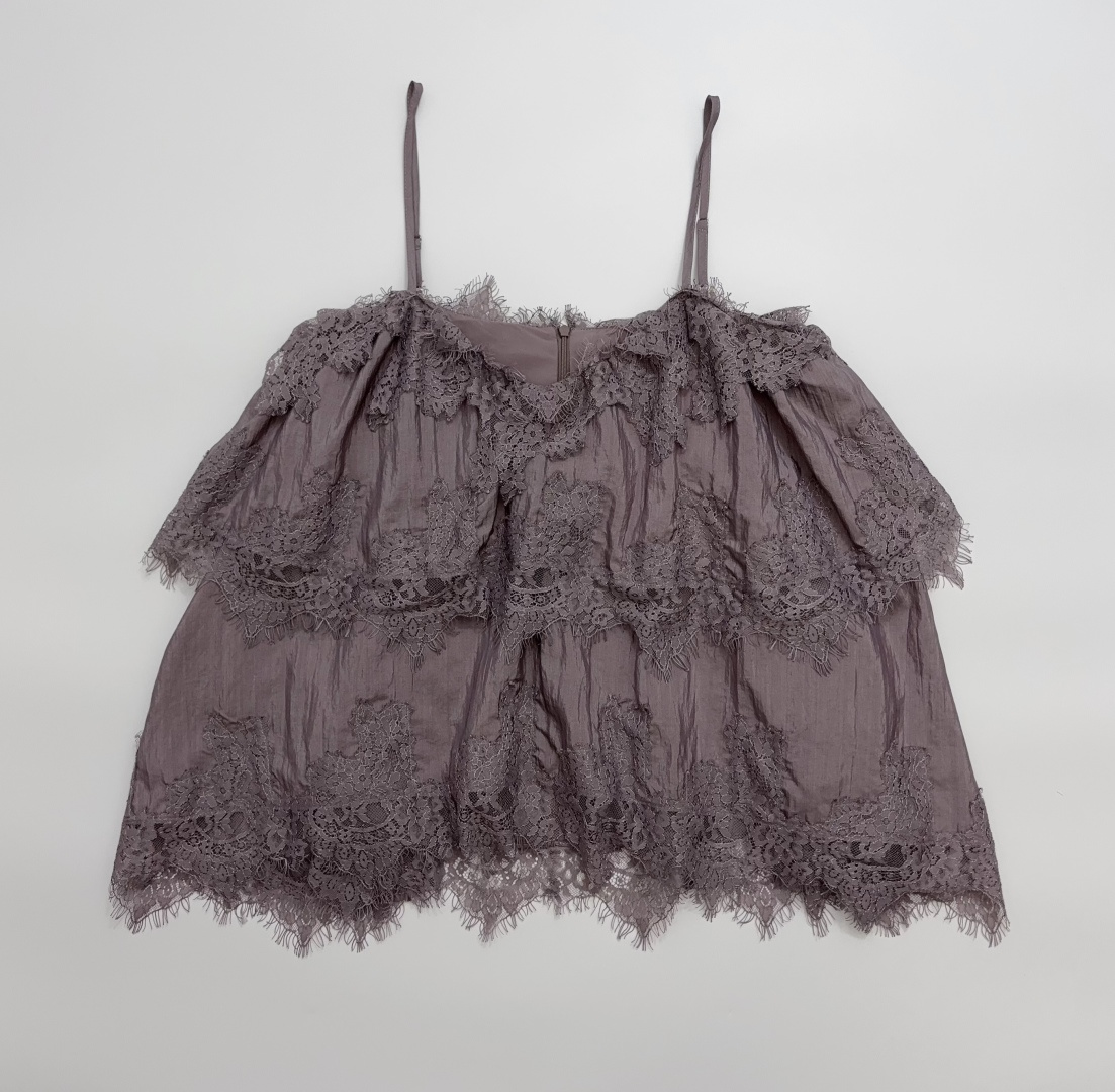 Purple Eyelash Lace Patchwork V-Neck Camisole Top