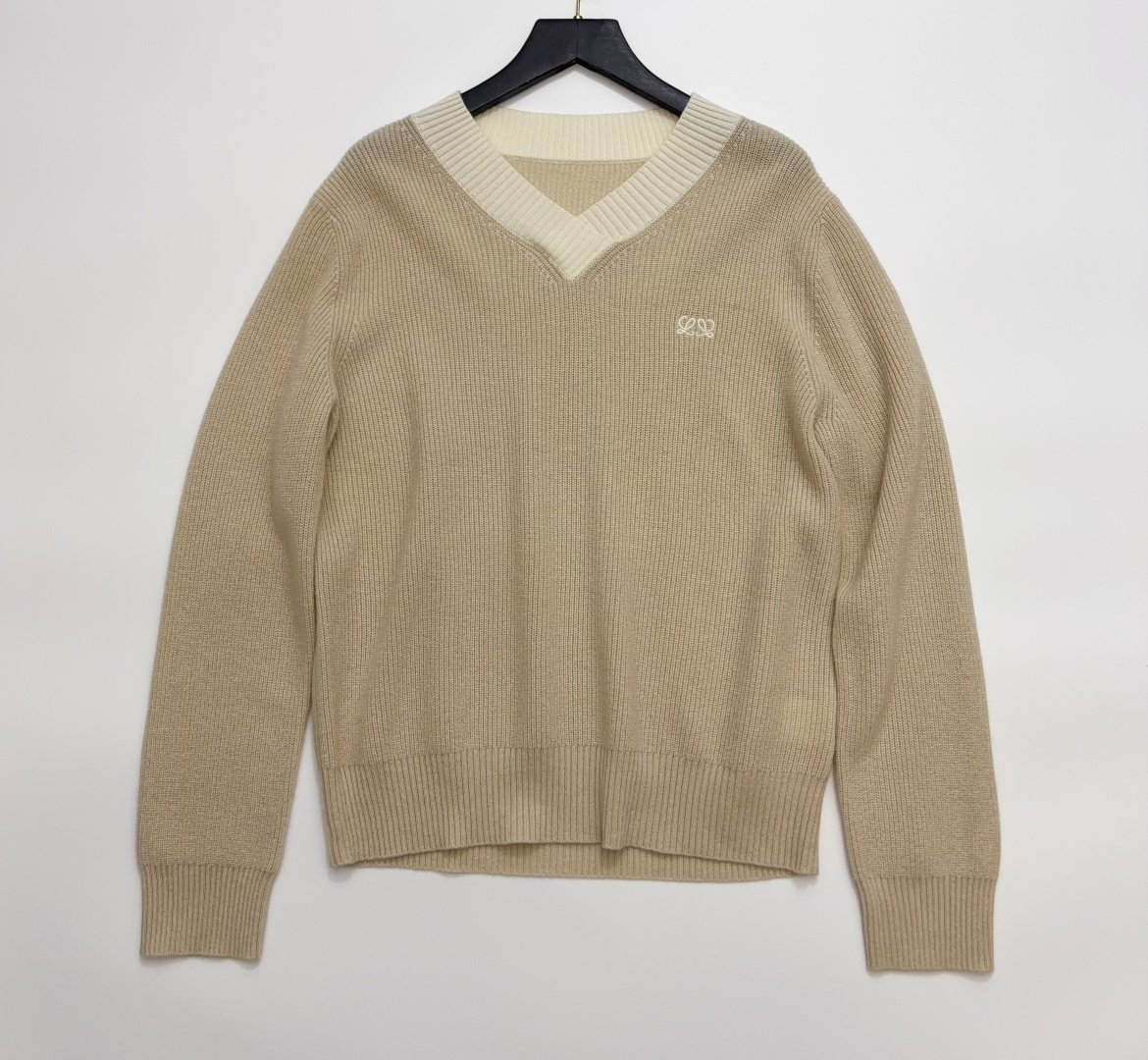 Loewe Fall/Winter 2026 Ribbed V-Neck Long-Sleeve Colorblock Sweater