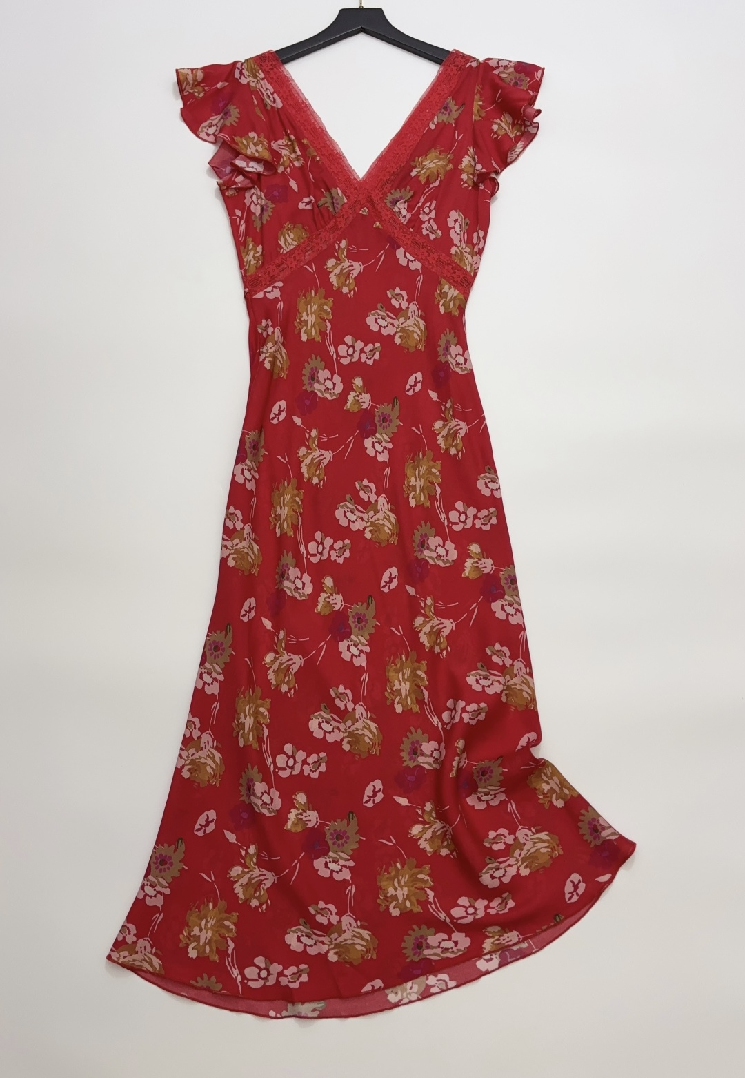 Réalisation Par The Erin Red Floral Silk Bias-Cut A-Line Long Dress