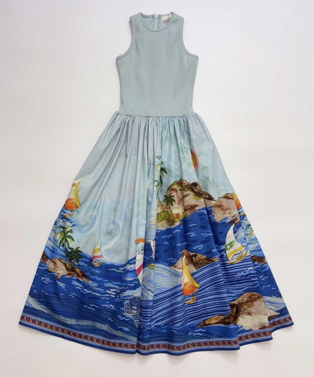 Alémais Blue Ocean Print Resort Beach Dress