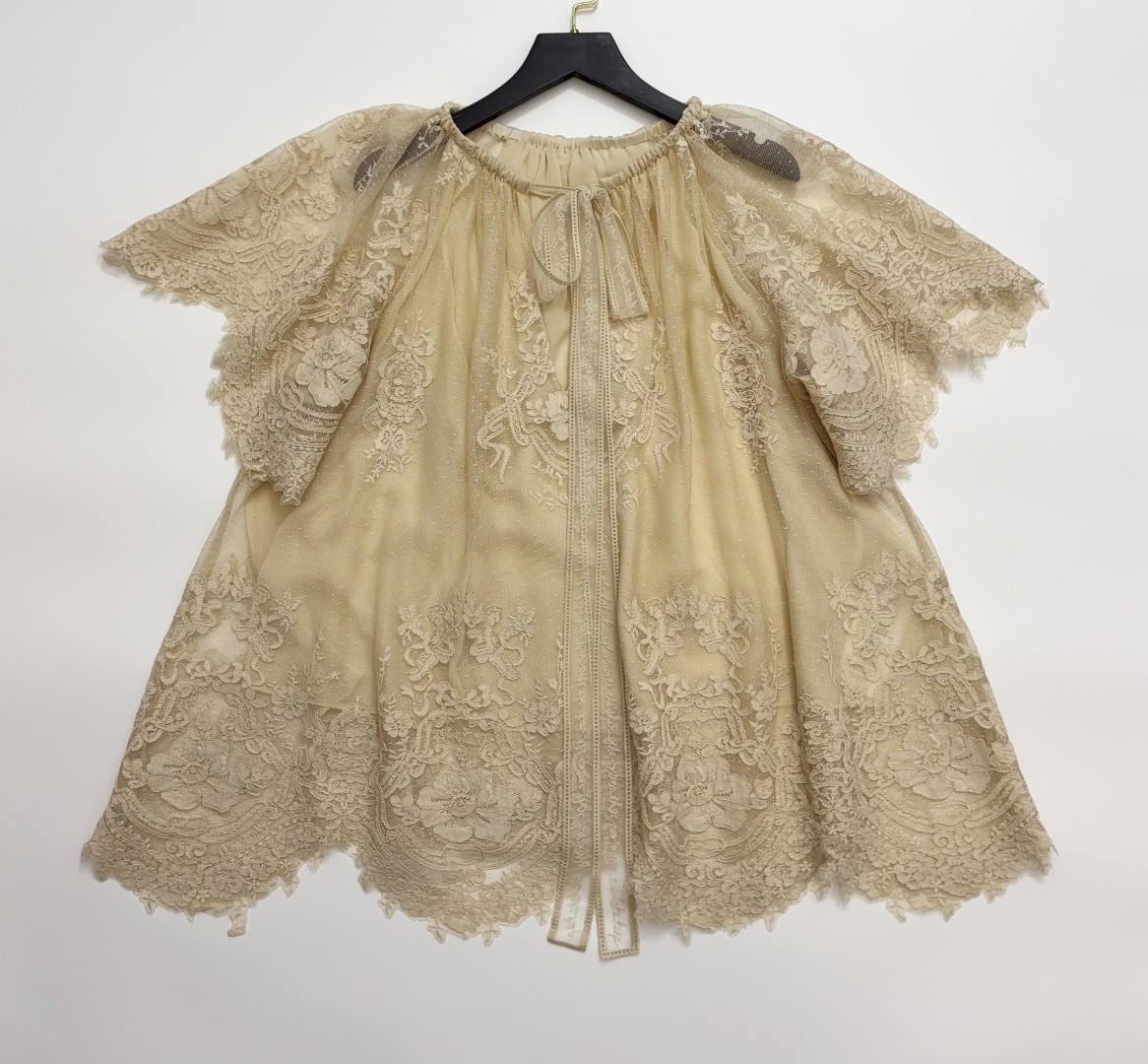 Zimmermann LUNA Lace-Up Round Neck Tiered Embroidered Shell Trim Blouse