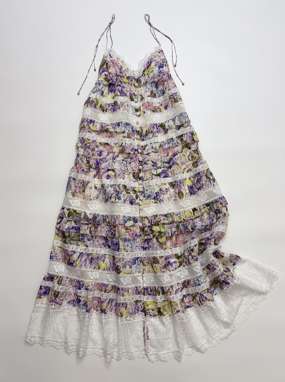 Zimmermann Solstice Floral Lace Tiered Cami Dress
