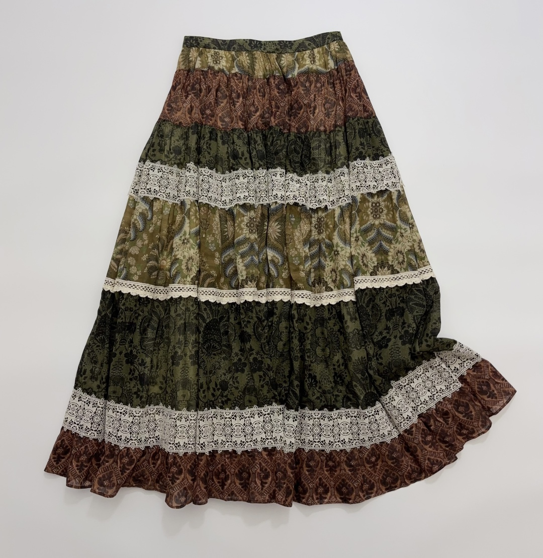 INTO THE EAST Four-Square Floral Patchwork Lace Maxi Skirt