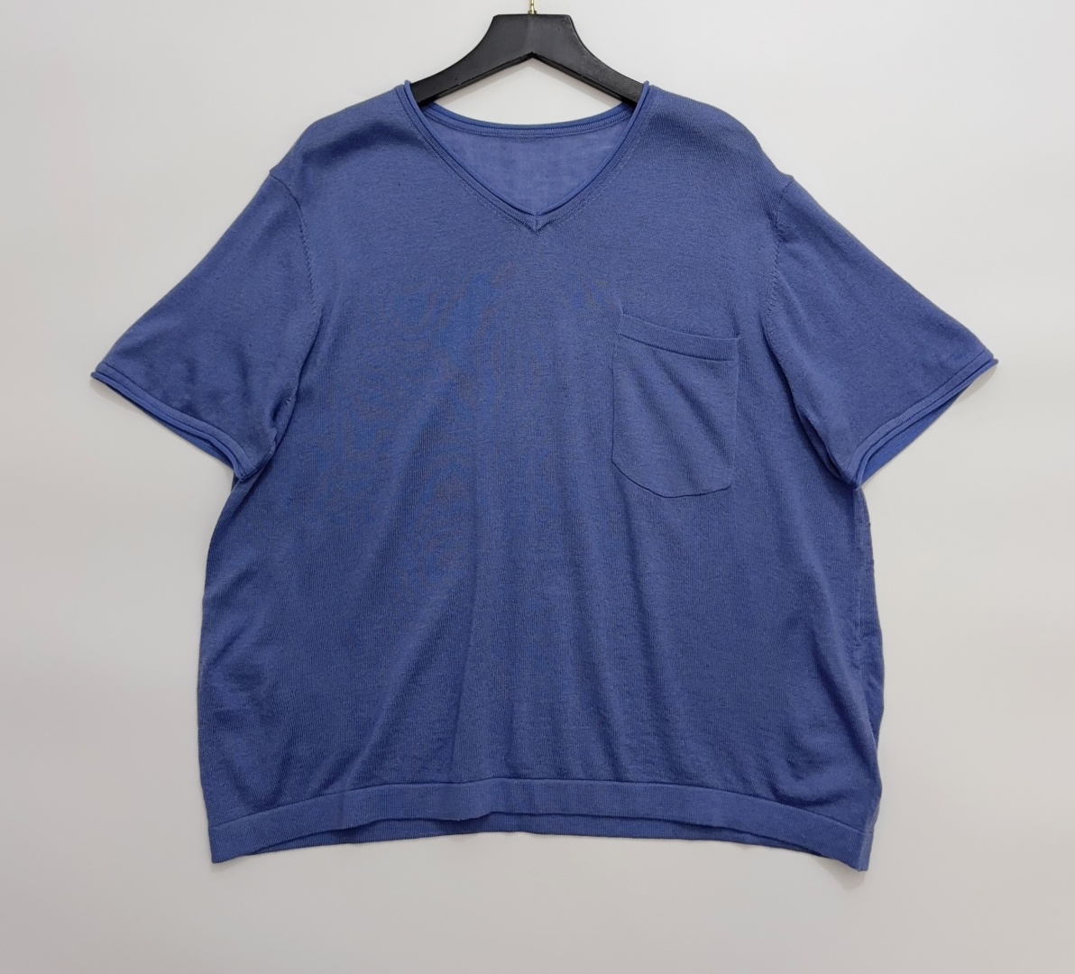 Japanese Style V-Neck Rolled Edge Short Sleeve Pullover Knit Top