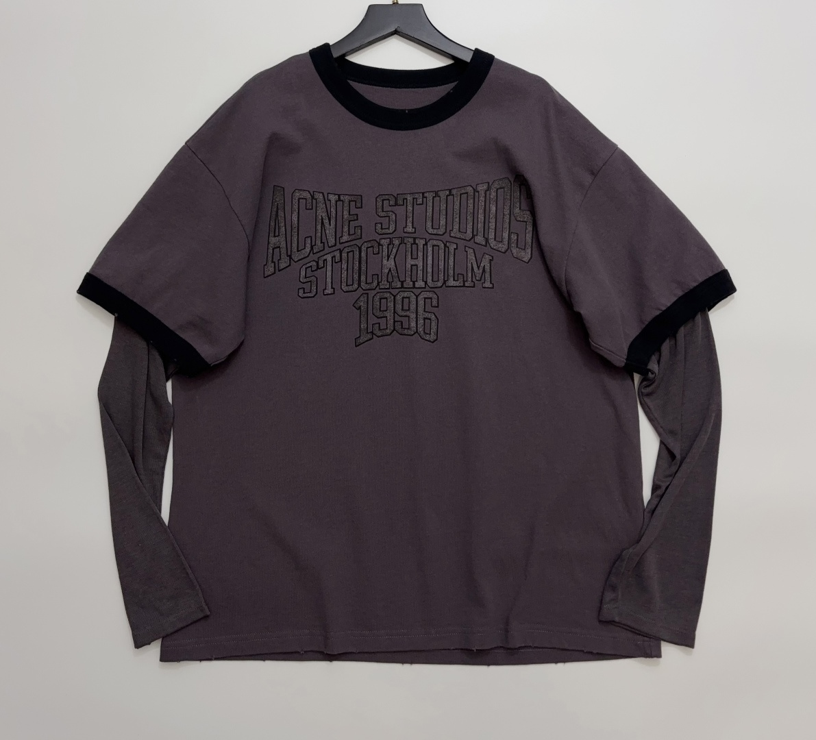 Acne Studios Women's Retro Collegiate Color-Block Logo Faux Two-Piece Long Sleeve T-Shirt