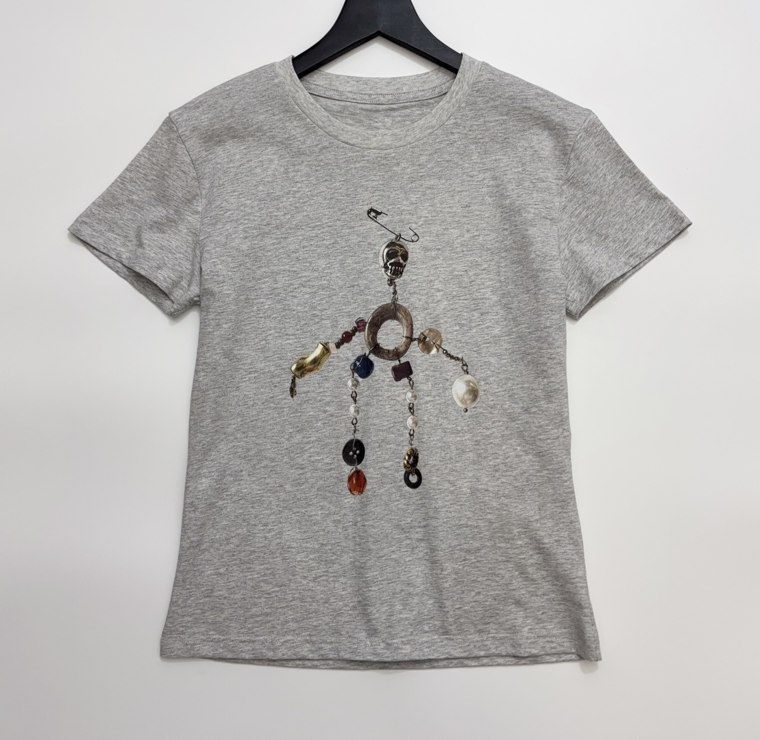 Acne Studios Jewelry Print Slim Fit Grey Short Sleeve T-Shirt