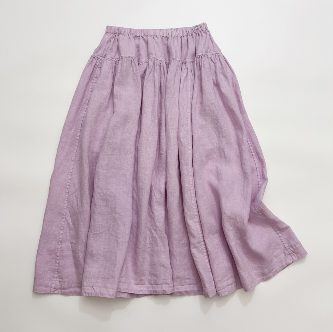 Japanese Cut-Label Berry-Toned Garment Plant-Dyed Dewdrop Linen Drawstring Skirt