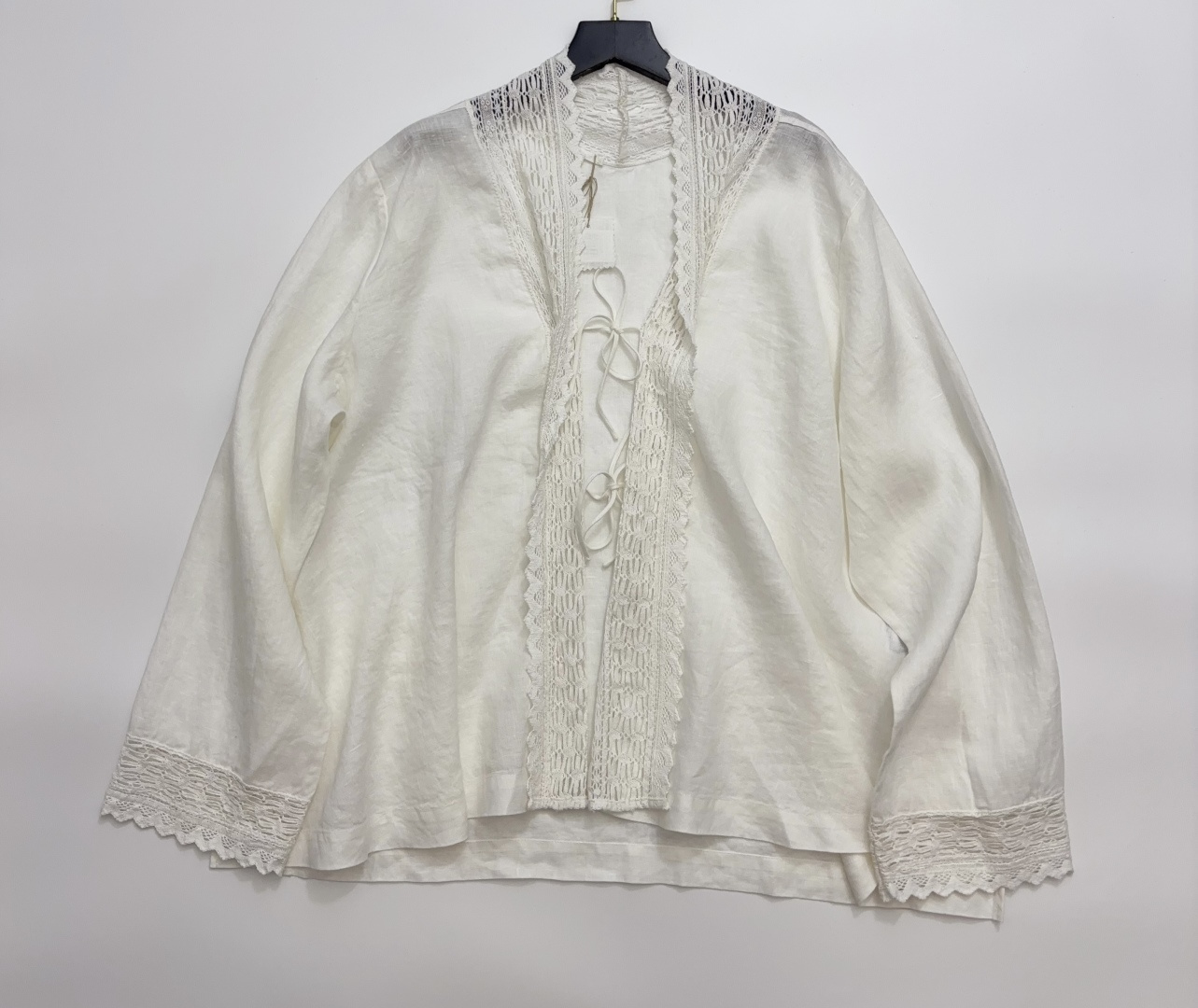 Handcrafted Lace Tie-Front Shirt Jacket