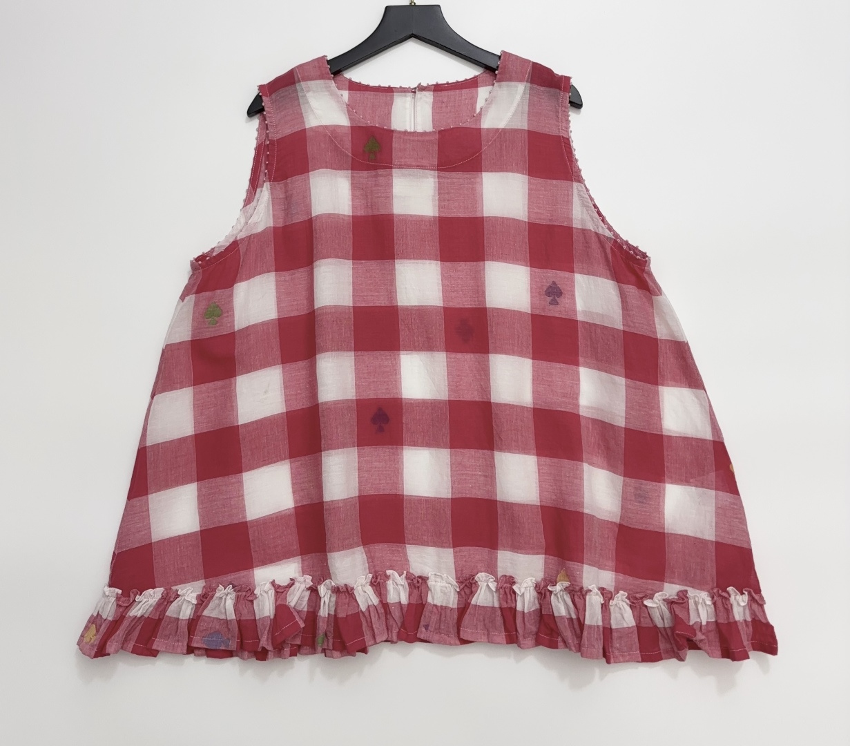 Japanese Indian Cotton Ruffled Plaid Vest