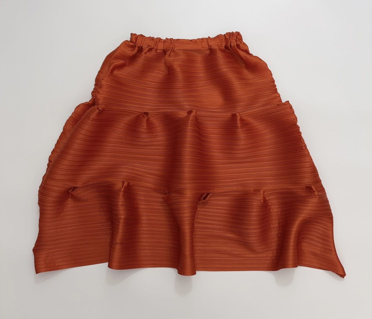 Pleated Fabric Tiered Pinch-Pleat Hollow Mid-Length High-Waist Skirt