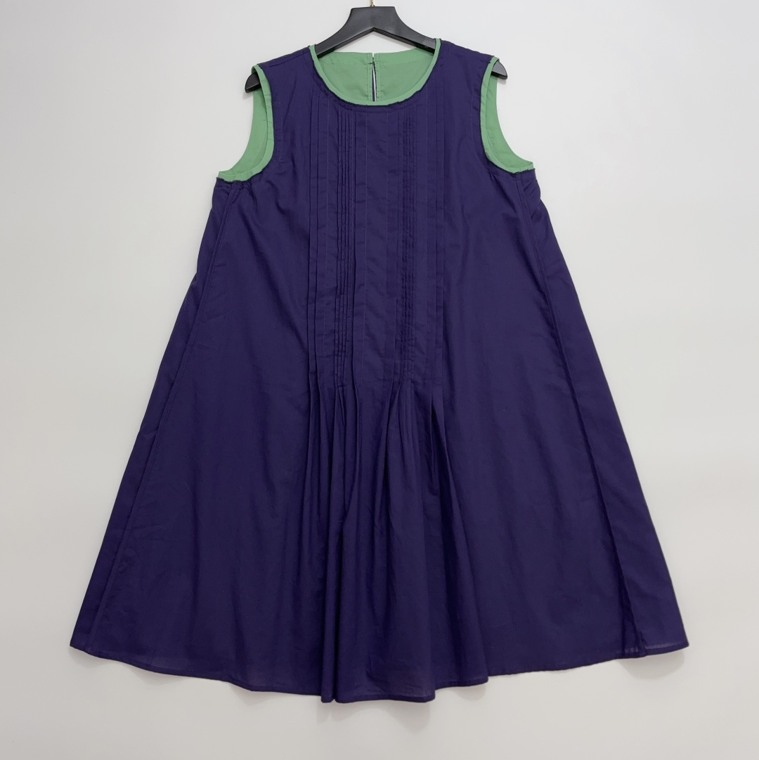 3D Pleated Contrast Piping Slit Back A-Line Mini Dress