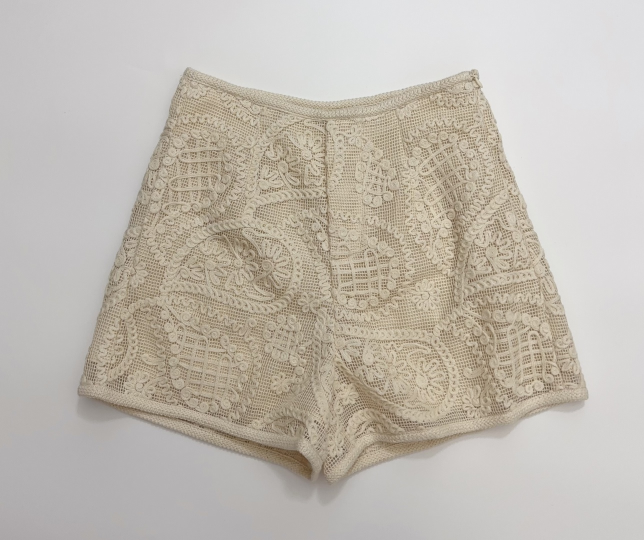 bash Off-White Hollow Crochet High-Waist Shorts