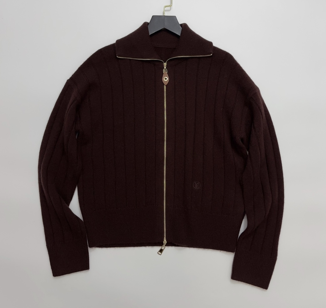 Louis Vuitton Cashmere Designed Lapel Zipper Knit Cardigan Jacket