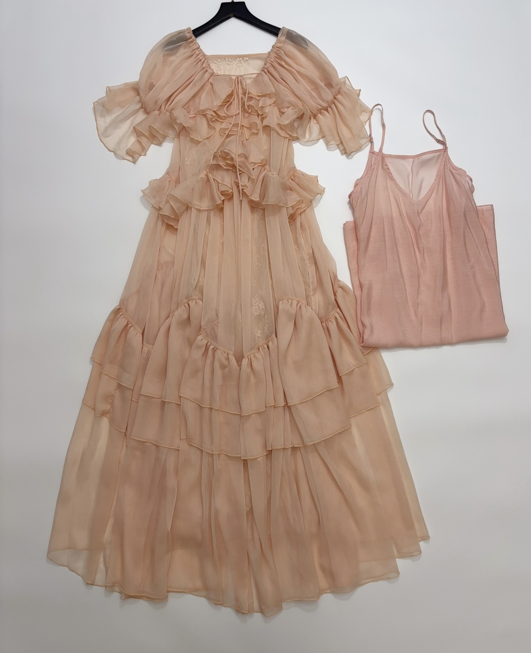 Lace Ruffled Seven-Quarter Sleeve Long Dress