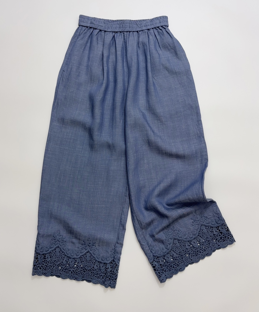 Dôen Lace Patchwork Tencel Linen Straight Leg Cropped Casual Pants
