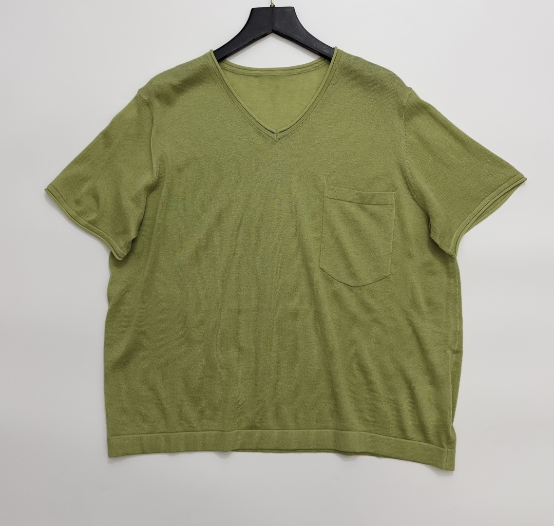 Japanese Style V-Neck Rolled Edge Short Sleeve Pullover Knit Top