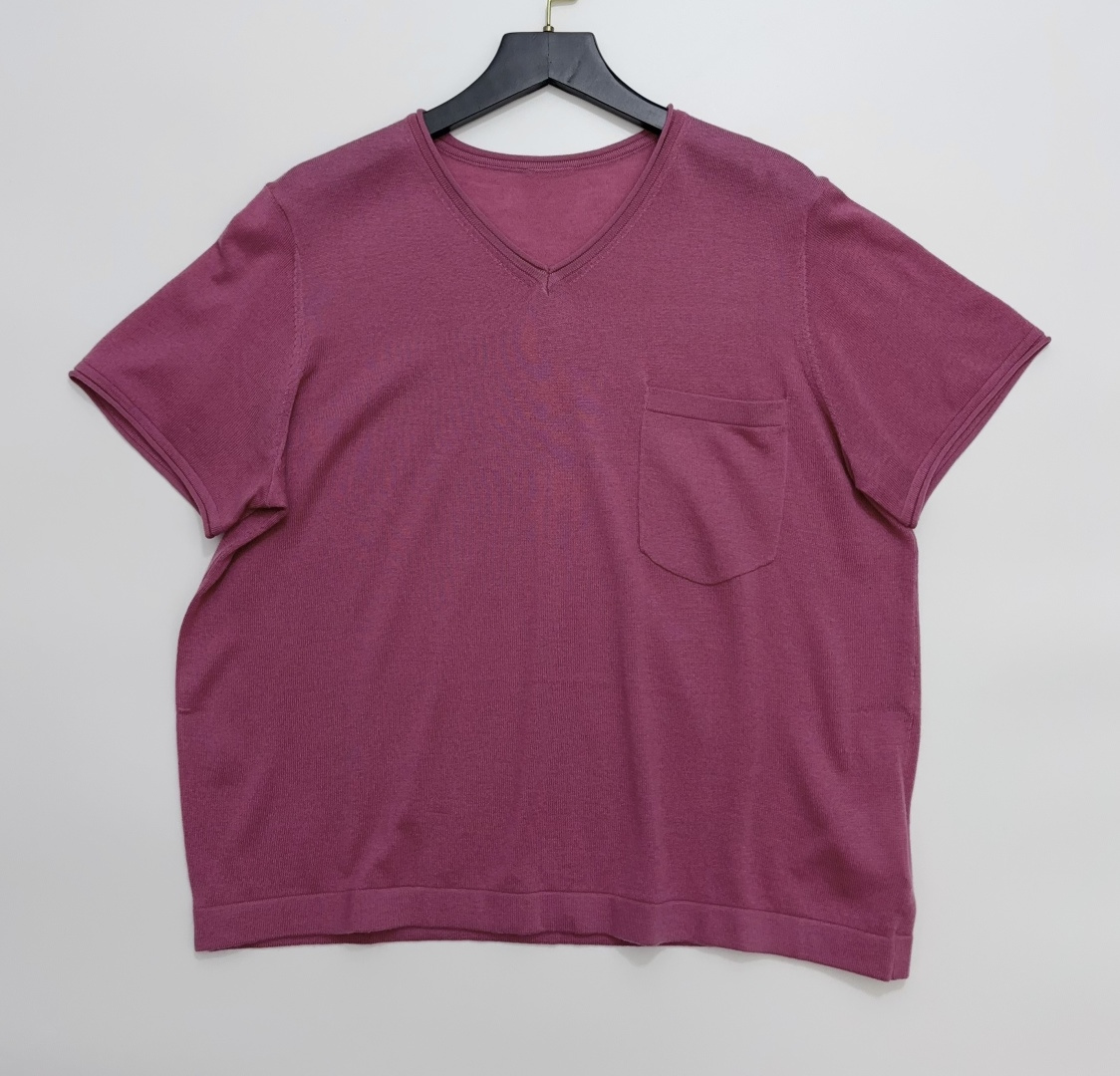 Japanese Style V-Neck Rolled Edge Short Sleeve Pullover Knit Top