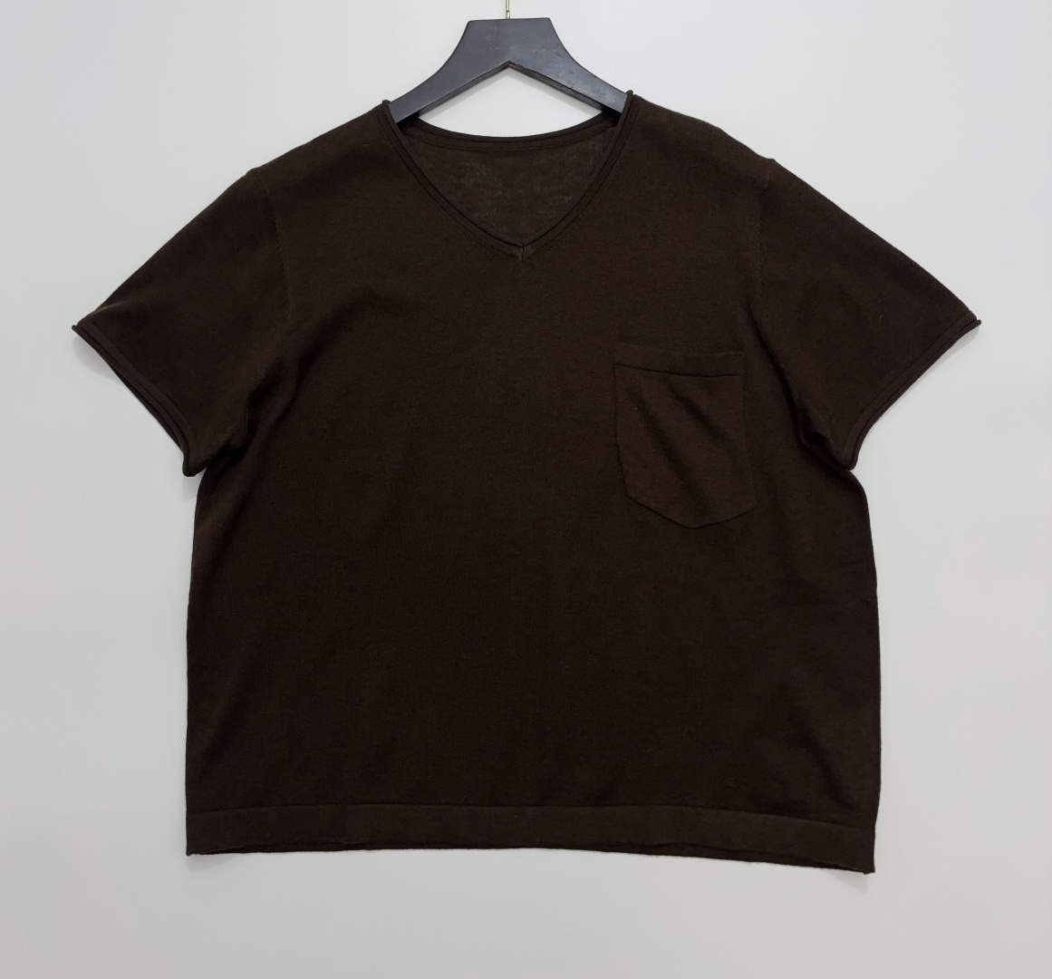 Japanese Style V-Neck Rolled Edge Short Sleeve Pullover Knit Top