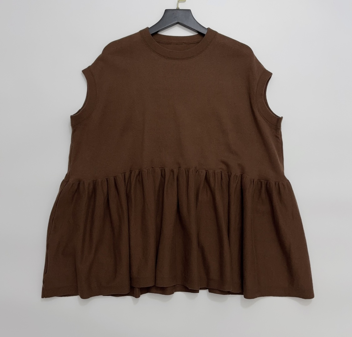 Japanese Style 'R' Letter Cotton Jersey Pleated Doll Shirt T-Shirt Top