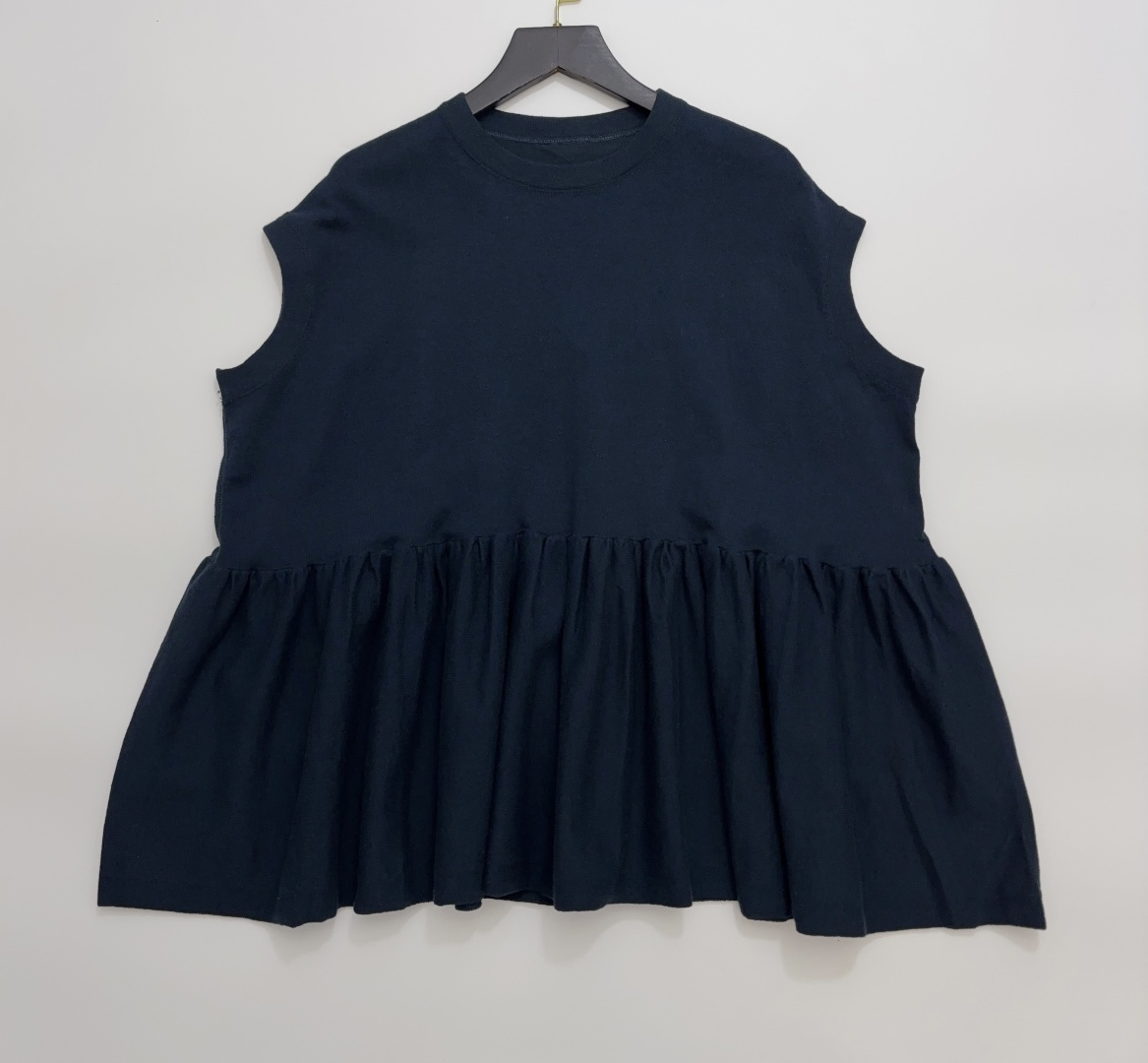 Japanese Style 'R' Letter Cotton Jersey Pleated Doll Shirt T-Shirt Top