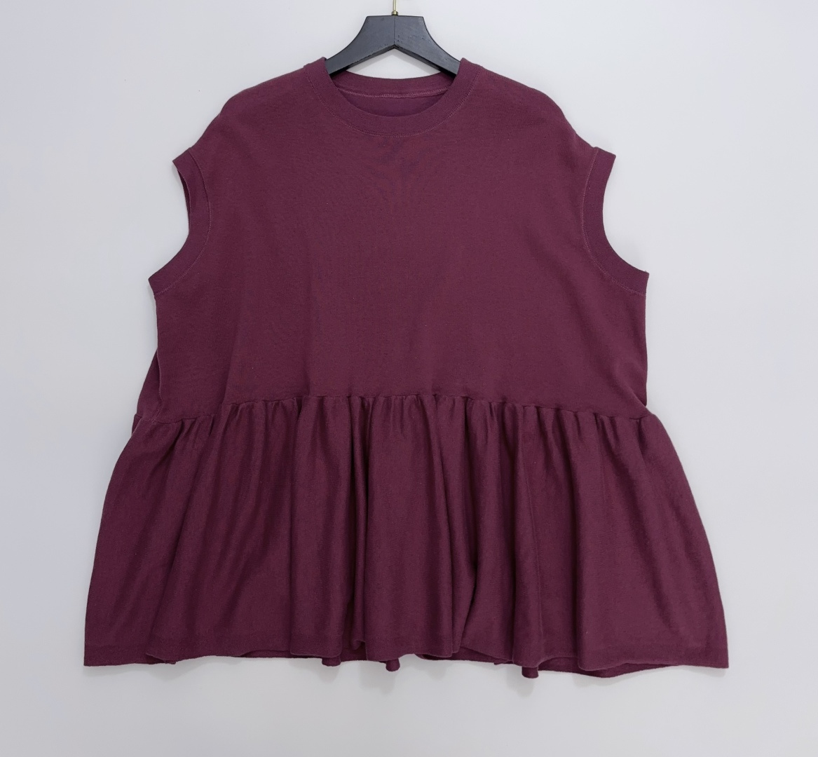 Japanese Style 'R' Letter Cotton Jersey Pleated Doll Shirt T-Shirt Top