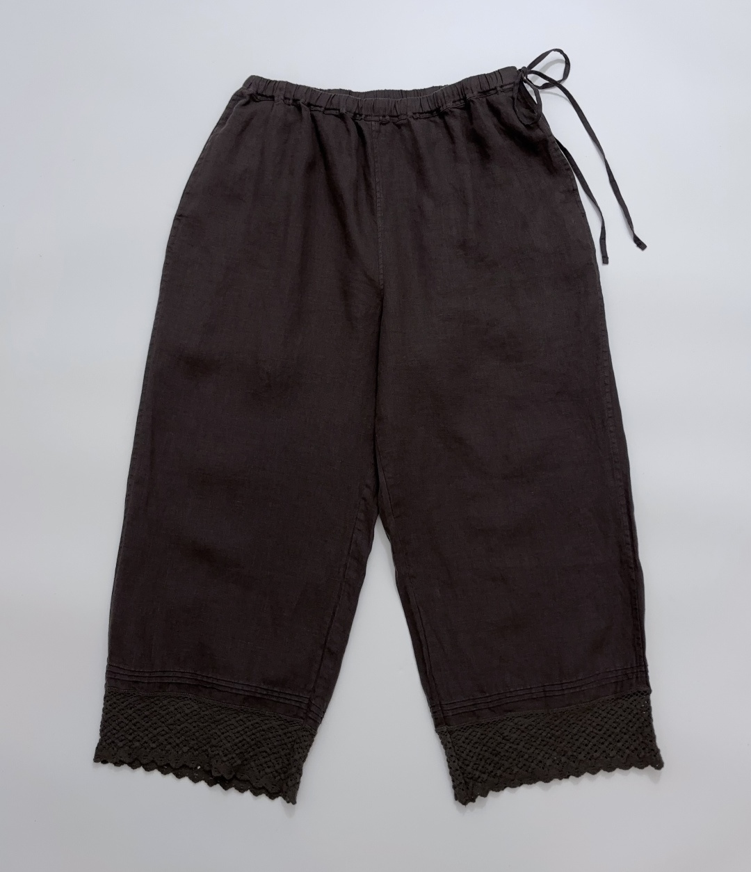 Japanese Cut-Label Lace Patchwork Soft Linen Straight-Leg Cropped Casual Trousers