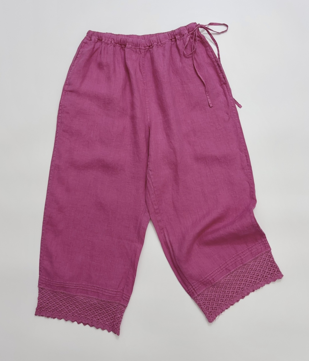 Japanese Cut-Label Lace Patchwork Soft Linen Straight-Leg Cropped Casual Trousers