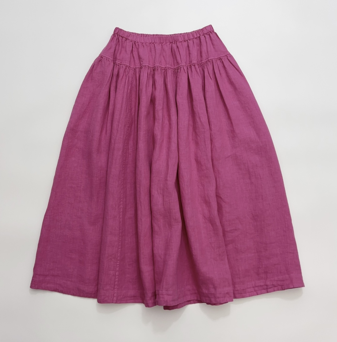 Japanese Cut-Label Berry-Toned Garment Plant-Dyed Dewdrop Linen Drawstring Skirt