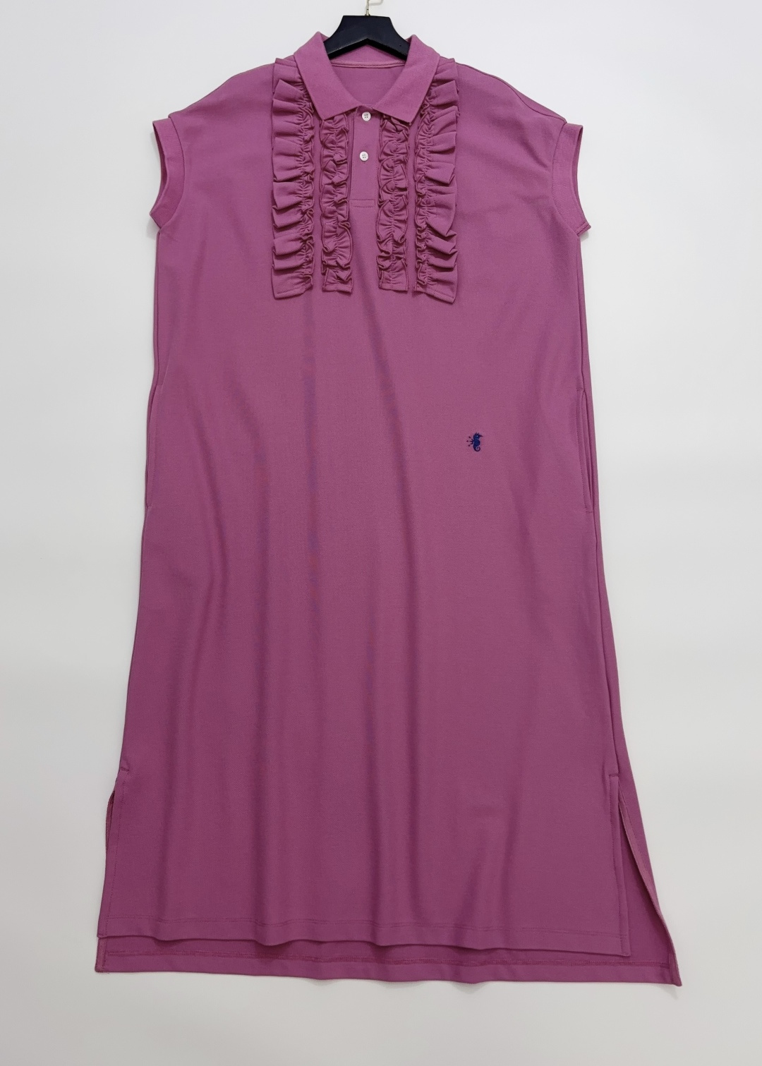 Japanese Style Breathable Piqué Ruffle-Trim Polo Long Dress