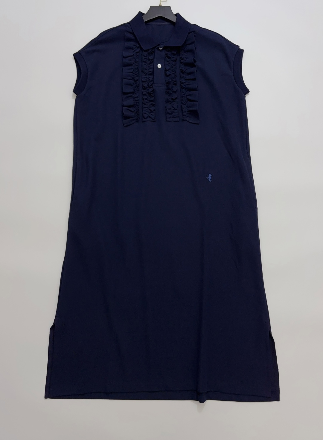 Japanese Style Breathable Piqué Ruffle-Trim Polo Long Dress