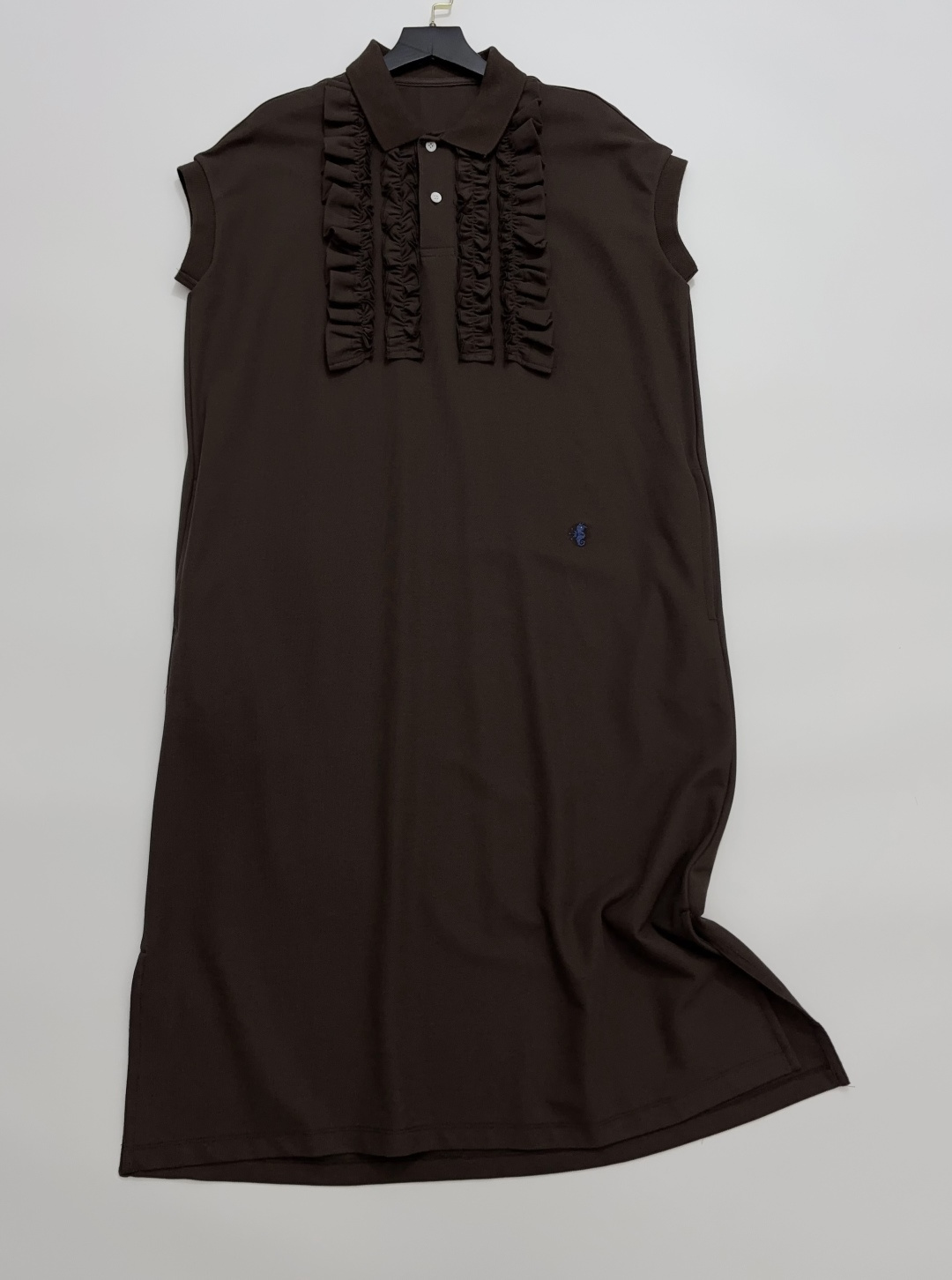 Japanese Style Breathable Piqué Ruffle-Trim Polo Long Dress